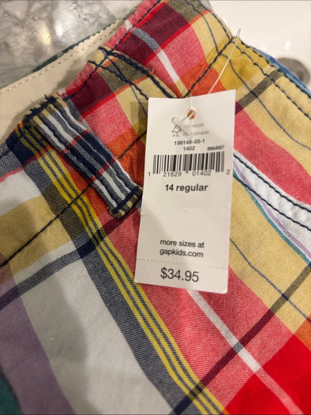 NWT Gap Kids Multi-Color Plaid Patchwork Shorts Size 14 Regular